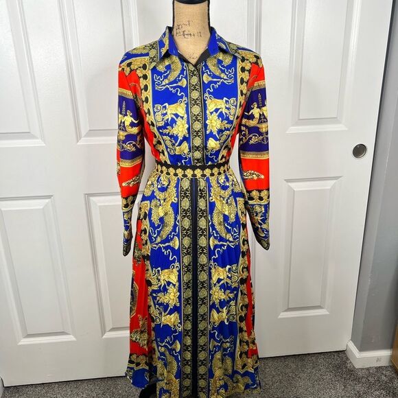Sz M Ferrara Jaguar and Italian Printed Blouse & Pleated Skirt SET NWT $135 MSRP - Picture 3 of 15